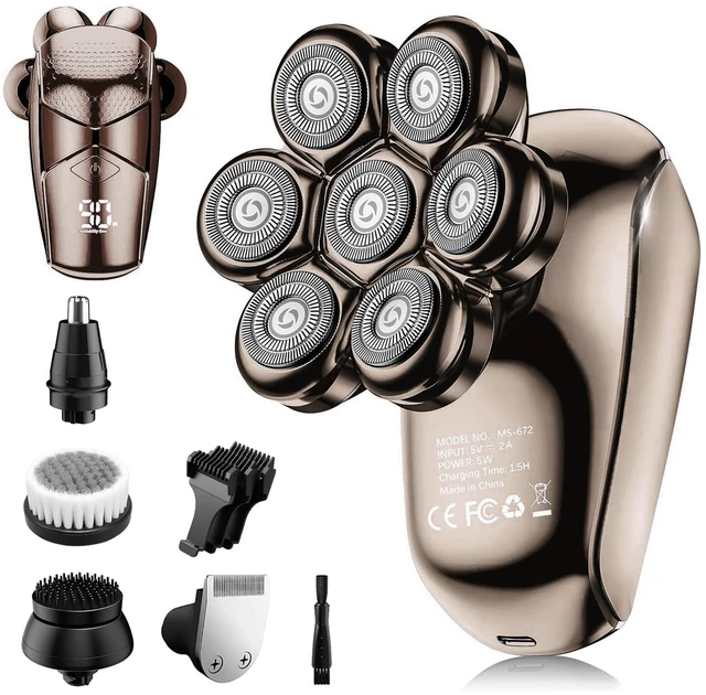 Main image of SHPAVVER Head Shavers for Bald Men: 5-in-1 IPX7 Waterproof Grooming Kit - 7D Floating Electric Razor with Magnetic Removable Head - Wet/Dry LED Display - Type-C Fast Charging, Gray