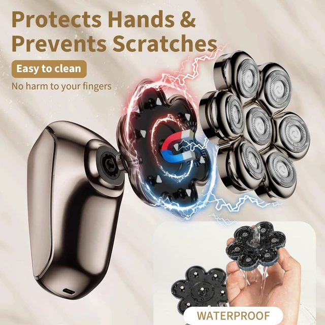 Alt view image 2 of 7 - SHPAVVER Head Shavers for Bald Men: 5-in-1 IPX7 Waterproof Grooming Kit - 7D Floating Electric Razor with Magnetic Removable Head - Wet/Dry LED Display - Type-C Fast Charging, Gray