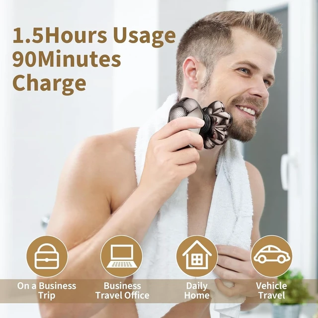 Alt view image 6 of 7 - SHPAVVER Head Shavers for Bald Men: 5-in-1 IPX7 Waterproof Grooming Kit - 7D Floating Electric Razor with Magnetic Removable Head - Wet/Dry LED Display - Type-C Fast Charging, Gray