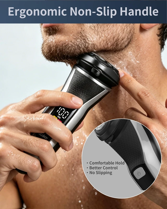 Alt view image 2 of 6 - Electric Razor for Men, 3D Rotary Electric Shaver with Long-Lasting Battery, Ergonomic Grip, Wet & Dry Waterproof Face Shaver, USB Rechargeable with Charging Stand, Pop-Up Trimmer (Gray)