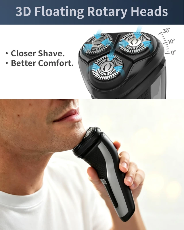 Alt view image 3 of 6 - Electric Razor for Men, 3D Rotary Electric Shaver with Long-Lasting Battery, Ergonomic Grip, Wet & Dry Waterproof Face Shaver, USB Rechargeable with Charging Stand, Pop-Up Trimmer (Gray)