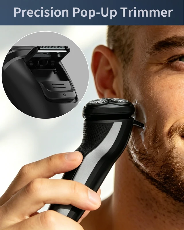 Alt view image 5 of 6 - Electric Razor for Men, 3D Rotary Electric Shaver with Long-Lasting Battery, Ergonomic Grip, Wet & Dry Waterproof Face Shaver, USB Rechargeable with Charging Stand, Pop-Up Trimmer (Gray)