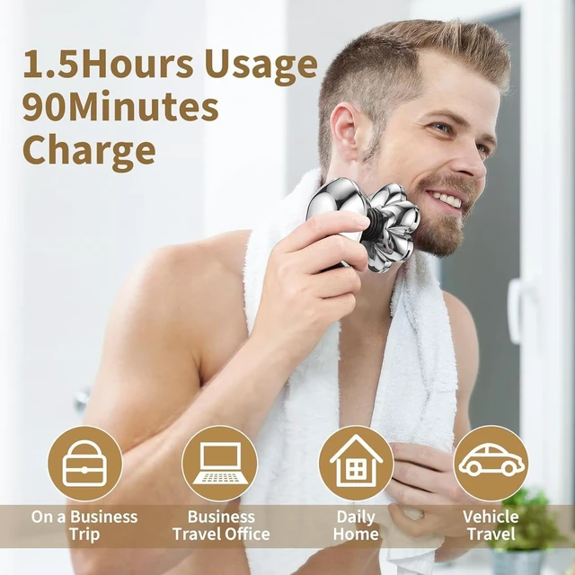 Alt view image 6 of 7 - SHPAVVER Head Shavers for Bald Men: 5-in-1 IPX7 Waterproof Grooming Kit - 7D Floating Electric Razor with Magnetic Removable Head - Wet/Dry LED Display - Type-C Fast Charging, Silver
