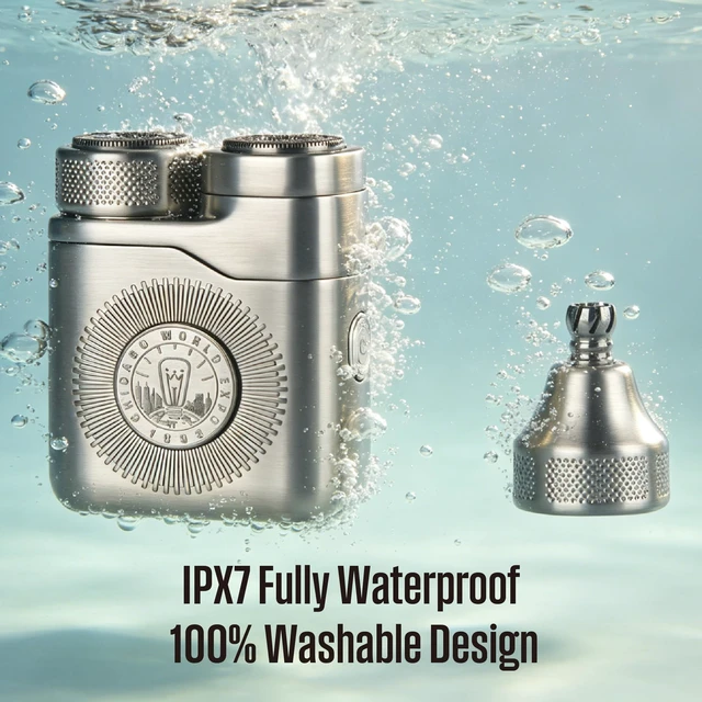 Alt view image 3 of 6 - Westinghouse 2-in-1 Men's Portable Rotary Electric Shaver, Silver | Magnetic Floating Heads with Nose Hair Trimmer, IPX7 Waterproof USB-C Rechargeable, 90 Mins Runtime Wet Dry Shaving, Silver