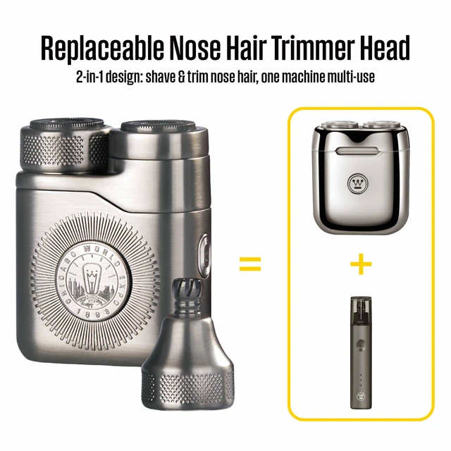 Alt view image 2 of 6 - Westinghouse 2-in-1 Men's Portable Rotary Electric Shaver, Silver | Magnetic Floating Heads with Nose Hair Trimmer, IPX7 Waterproof USB-C Rechargeable, 90 Mins Runtime Wet Dry Shaving, Silver