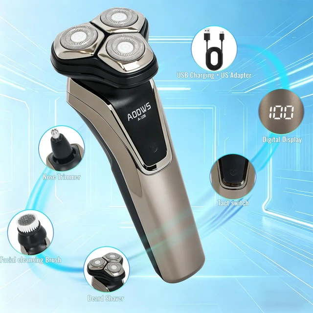 Alt view image 4 of 7 - 4-in-1 Electric Razor for Men, 9999 RPM High-Speed Electric Shaver, 5D Floating Head Shavers for Men, 90Min Long-Lasting, IPX7 Waterproof, LED Display, Beard Trimmer for Sensitive Skin Care