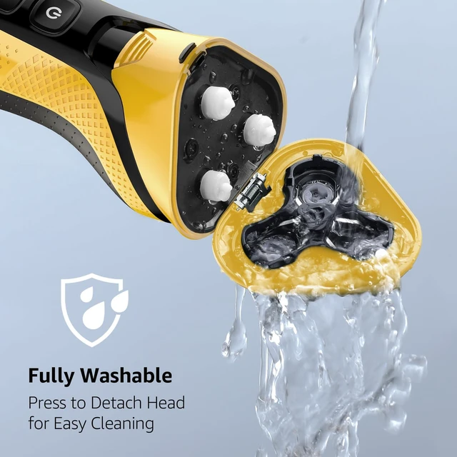 Alt view image 5 of 7 - rategist Rechargeable Electric Razor for Men: 3-in-1 Shaver for Beard/Nose/Sideburns - IPX7 Waterproof Travel Kit - Turbo Speed & Precision Blades,Cyber Yellow