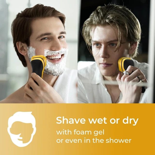 Alt view image 7 of 7 - rategist Rechargeable Electric Razor for Men: 3-in-1 Shaver for Beard/Nose/Sideburns - IPX7 Waterproof Travel Kit - Turbo Speed & Precision Blades,Cyber Yellow