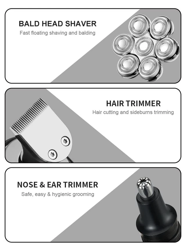Alt view image 2 of 7 - Sbaill Head Shavers for Bald Men - Electric Head Shavers for Men - Wet & Dry IPX7 Waterproof Cordless Electric Razor for Men, 6-in-1 Rotary Shaver Grooming Kit with Nose Beard Trimmer Hair Clipper