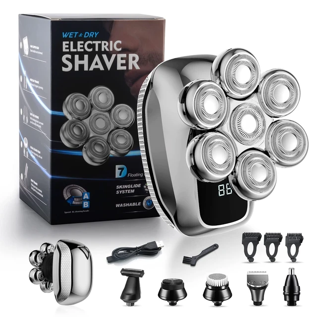 Alt view image 7 of 7 - Sbaill Head Shavers for Bald Men - Electric Head Shavers for Men - Wet & Dry IPX7 Waterproof Cordless Electric Razor for Men, 6-in-1 Rotary Shaver Grooming Kit with Nose Beard Trimmer Hair Clipper