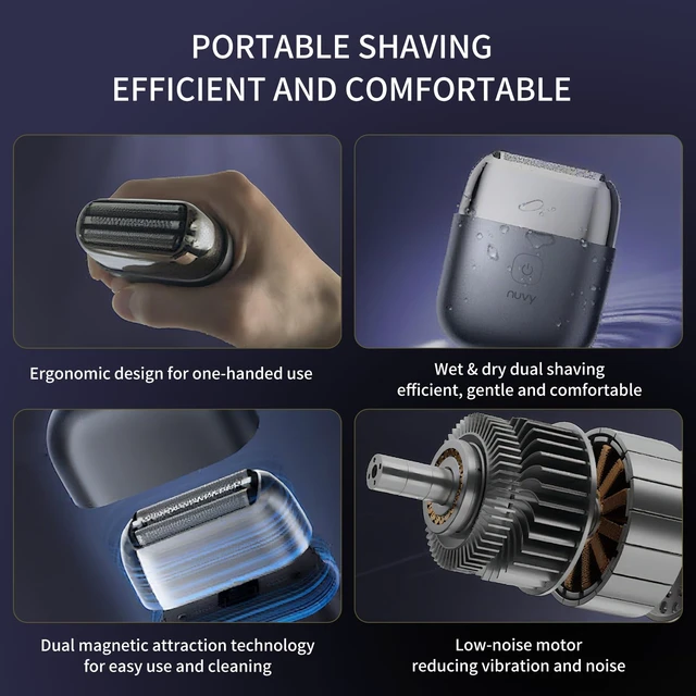 Alt view image 6 of 7 - Nuvy Professional Cordless Electric Shaver for Men - Fast Charging Wet/Dry Mini Travel Razor with Floating Heads, Precision Beard Trimmer, IPX7 Waterproof for Shower Use