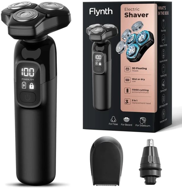 Main image of Electric Razor for Men Flynth 3-in-1 Cordless Shaver 3-Blade Rotary Shavers Wet/Dry for Beard Nose & Face, IPX7 Waterproof Fast Charge Travel Trimmer Grooming Set