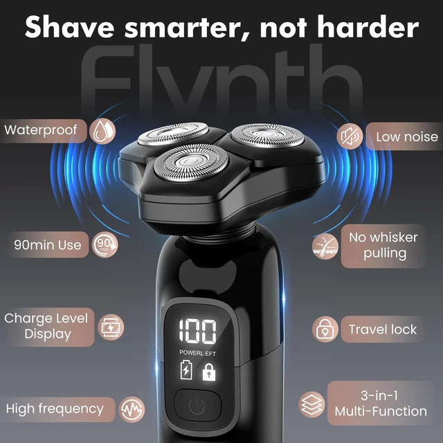 Alt view image 3 of 7 - Electric Razor for Men Flynth 3-in-1 Cordless Shaver 3-Blade Rotary Shavers Wet/Dry for Beard Nose & Face, IPX7 Waterproof Fast Charge Travel Trimmer Grooming Set