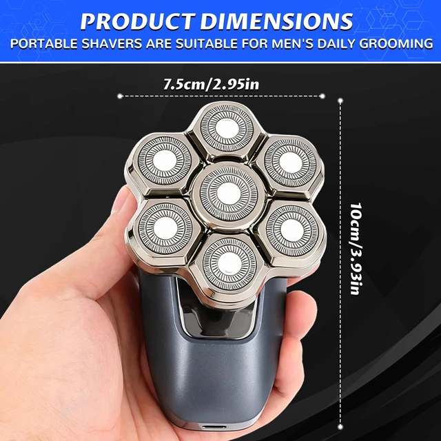 Alt view image 2 of 7 - Head Shaver for Bald Men, 7-Head Magnetic Electric Razor, 5-in-1 Grooming Kit with LED Battery Display, IPX6 Wet Dry Shaver, USB-C Rechargeable, Silver Gray