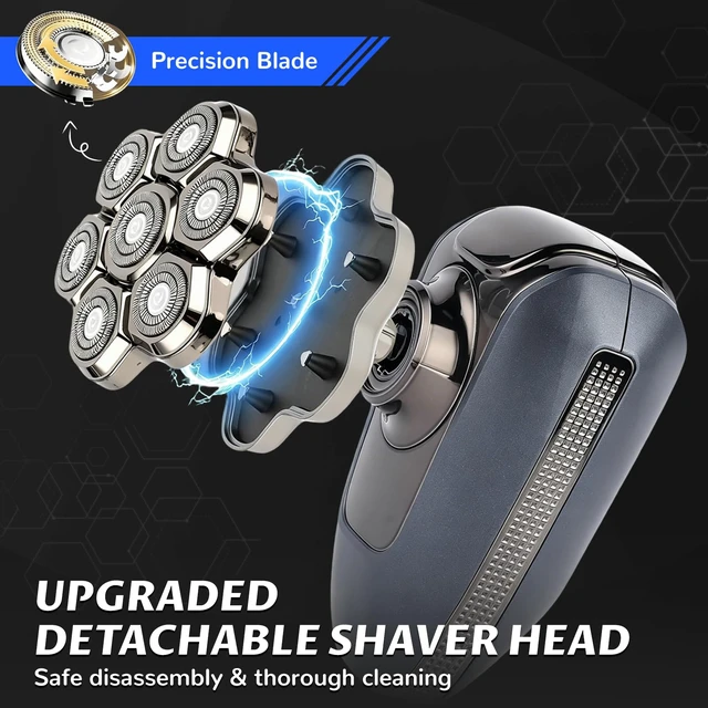 Alt view image 6 of 7 - Head Shaver for Bald Men, 7-Head Magnetic Electric Razor, 5-in-1 Grooming Kit with LED Battery Display, IPX6 Wet Dry Shaver, USB-C Rechargeable, Silver Gray