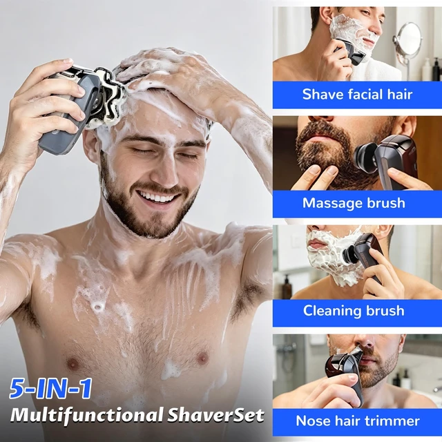 Alt view image 7 of 7 - Head Shaver for Bald Men, 7-Head Magnetic Electric Razor, 5-in-1 Grooming Kit with LED Battery Display, IPX6 Wet Dry Shaver, USB-C Rechargeable, Silver Gray