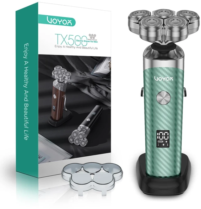Main image of VOYOR Electric Razor for Men - 5D Floating Shavers for Men Wet Dry, Green | Magnetic Electric Shaver Rechargeable Face Shaver LED Display IPX6 Waterproof Mens Rotary Razors for Shaving Face TX500