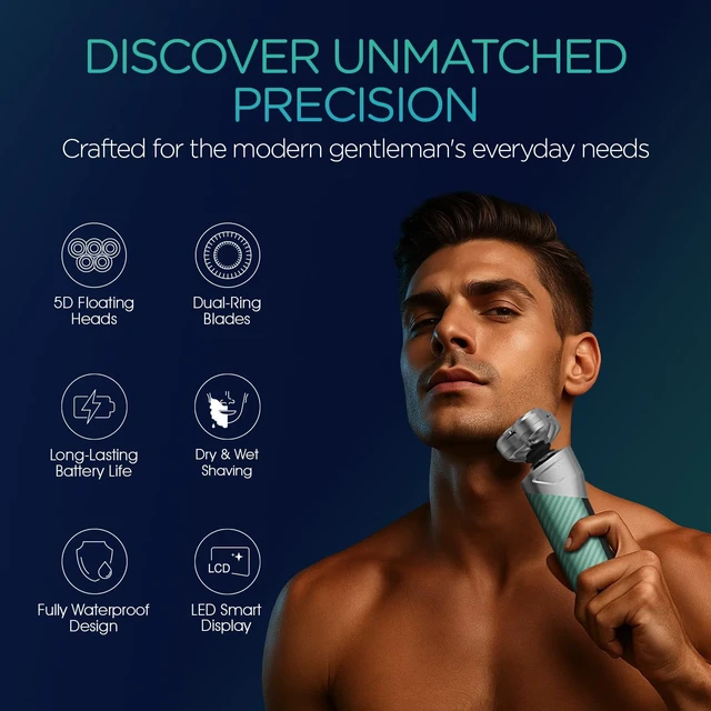 Alt view image 2 of 7 - VOYOR Electric Razor for Men - 5D Floating Shavers for Men Wet Dry, Green | Magnetic Electric Shaver Rechargeable Face Shaver LED Display IPX6 Waterproof Mens Rotary Razors for Shaving Face TX500