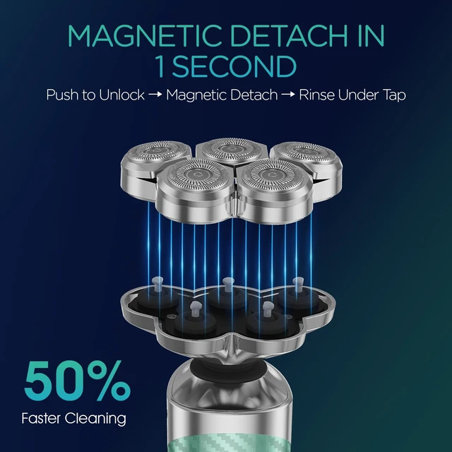 Alt view image 5 of 7 - VOYOR Electric Razor for Men - 5D Floating Shavers for Men Wet Dry, Green | Magnetic Electric Shaver Rechargeable Face Shaver LED Display IPX6 Waterproof Mens Rotary Razors for Shaving Face TX500