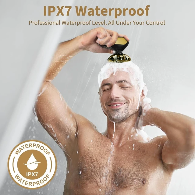 Alt view image 3 of 7 - SHPAVVER Head Shavers for Bald Men: 5-in-1 IPX7 Waterproof Grooming Kit - 7D Floating Electric Razor with Magnetic Removable Head - Wet/Dry LED Display - Type-C Fast Charging, Gold