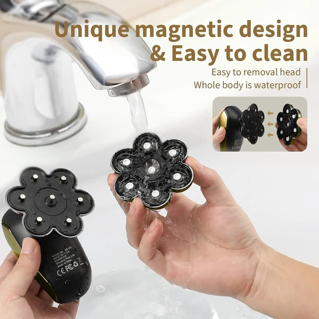 Alt view image 7 of 7 - SHPAVVER Head Shavers for Bald Men: 5-in-1 IPX7 Waterproof Grooming Kit - 7D Floating Electric Razor with Magnetic Removable Head - Wet/Dry LED Display - Type-C Fast Charging, Gold