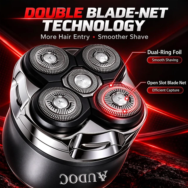 Alt view image 4 of 6 - Head Shavers for Bald Men with 2 Magnetic Detachable Heads(1 Extra) | Electric Shavers for Men,Waterproof Wet/Dry Rotary Shaver, LED Display,Long Battery Life, Dual-Speed Power,Gifts for Men