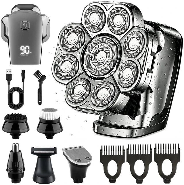 Main image of Waking Forest Head Shavers for Bald Men, 6-in-1 9D Floating Skull Shaver | Mens Grooming Kit, Beard Trimmer Clippers, Nose Trimmer, Body Hair Shaver, IPX7 Waterproof Electric Razor, LED Display