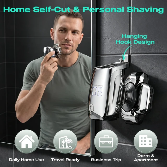 Alt view image 4 of 7 - Waking Forest Head Shavers for Bald Men, 6-in-1 9D Floating Skull Shaver | Mens Grooming Kit, Beard Trimmer Clippers, Nose Trimmer, Body Hair Shaver, IPX7 Waterproof Electric Razor, LED Display