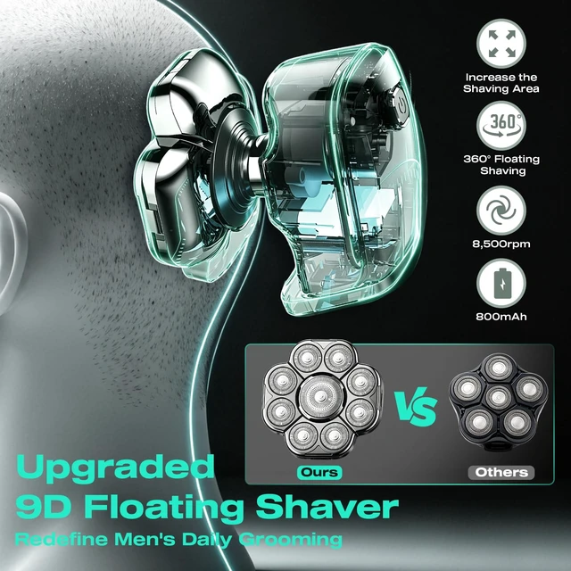 Alt view image 5 of 7 - Waking Forest Head Shavers for Bald Men, 6-in-1 9D Floating Skull Shaver | Mens Grooming Kit, Beard Trimmer Clippers, Nose Trimmer, Body Hair Shaver, IPX7 Waterproof Electric Razor, LED Display