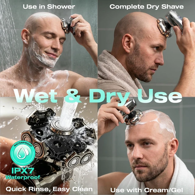 Alt view image 6 of 7 - Waking Forest Head Shavers for Bald Men, 6-in-1 9D Floating Skull Shaver | Mens Grooming Kit, Beard Trimmer Clippers, Nose Trimmer, Body Hair Shaver, IPX7 Waterproof Electric Razor, LED Display