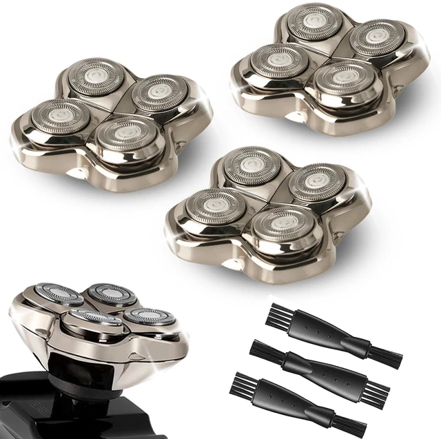 Main image of 4 Shaver Replacement Blade Compatible with Skulls Pitbulls Razor | 3 Pack Gold Replacement Heads for Series Gold PRO Silver PRO Platinum PRO Series Head Shavers, Fast, Close and Smooth Shave.