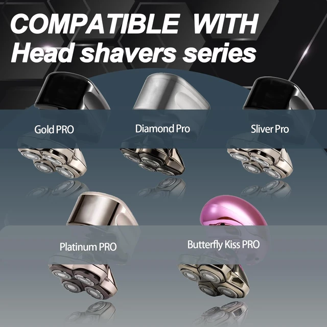 Alt view image 4 of 7 - 4 Shaver Replacement Blade Compatible with Skulls Pitbulls Razor | 3 Pack Gold Replacement Heads for Series Gold PRO Silver PRO Platinum PRO Series Head Shavers, Fast, Close and Smooth Shave.