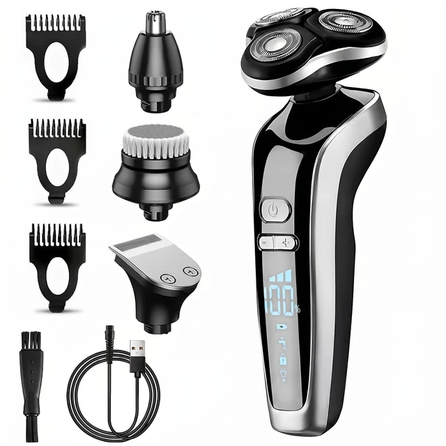 Main image of Unipampa Electric Razor for Men, 4-in-1 Electric Shaver Wet & Dry with Hair Clipper Nose Trimmer and Face Cleaning Brush, Rechargeable Rotary Shaver, Floating Heads, LCD Display,Travel Lock,Waterproof