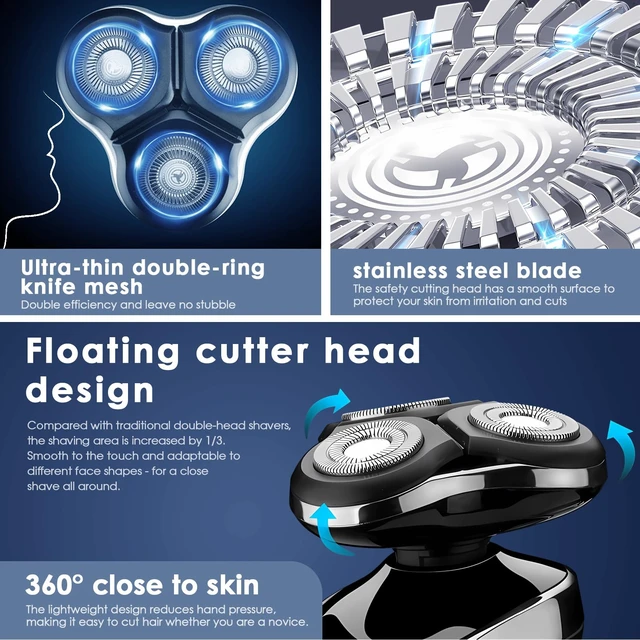 Alt view image 2 of 7 - Unipampa Electric Razor for Men, 4-in-1 Electric Shaver Wet & Dry with Hair Clipper Nose Trimmer and Face Cleaning Brush, Rechargeable Rotary Shaver, Floating Heads, LCD Display,Travel Lock,Waterproof