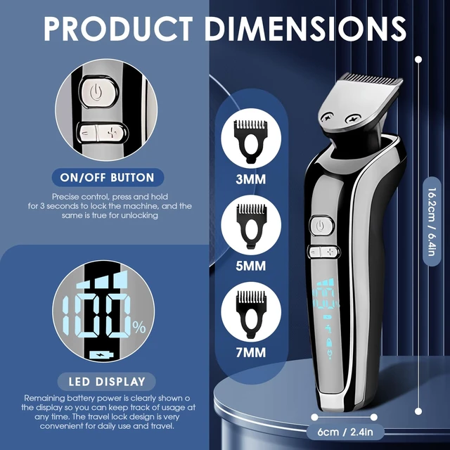 Alt view image 3 of 7 - Unipampa Electric Razor for Men, 4-in-1 Electric Shaver Wet & Dry with Hair Clipper Nose Trimmer and Face Cleaning Brush, Rechargeable Rotary Shaver, Floating Heads, LCD Display,Travel Lock,Waterproof