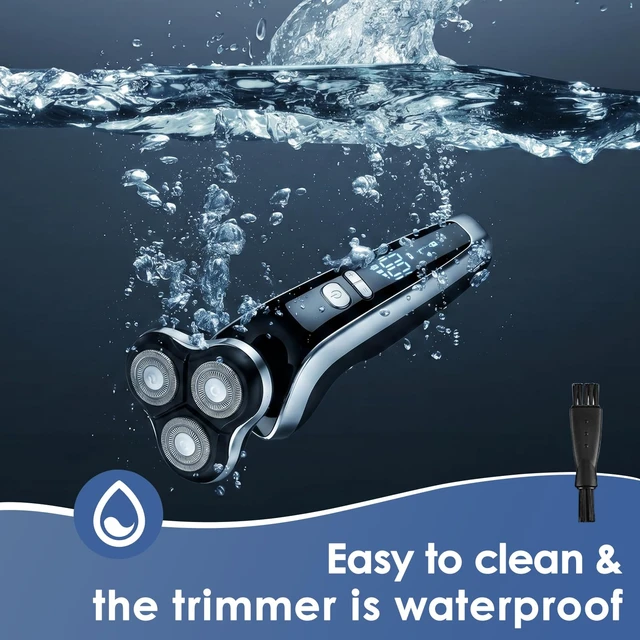 Alt view image 4 of 7 - Unipampa Electric Razor for Men, 4-in-1 Electric Shaver Wet & Dry with Hair Clipper Nose Trimmer and Face Cleaning Brush, Rechargeable Rotary Shaver, Floating Heads, LCD Display,Travel Lock,Waterproof