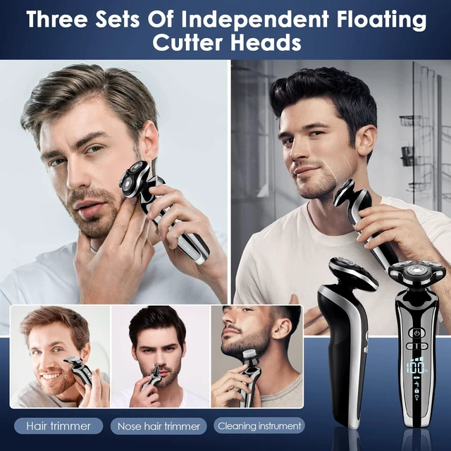 Alt view image 6 of 7 - Unipampa Electric Razor for Men, 4-in-1 Electric Shaver Wet & Dry with Hair Clipper Nose Trimmer and Face Cleaning Brush, Rechargeable Rotary Shaver, Floating Heads, LCD Display,Travel Lock,Waterproof