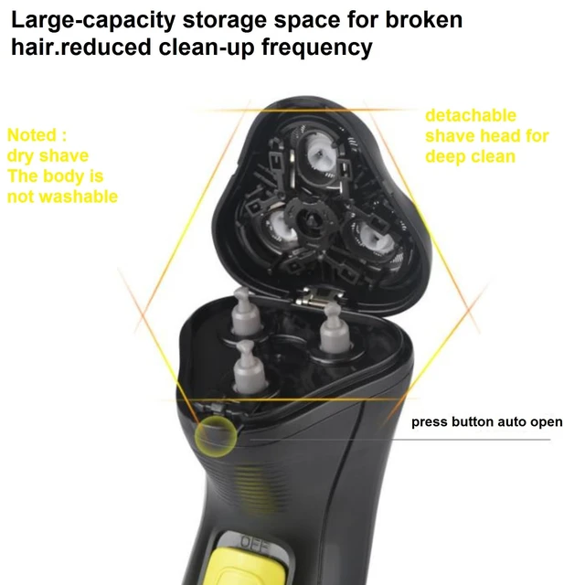 Alt view image 5 of 7 - VSTSERIES Professional Corded Electric Shaver,Self Bald Head Razor,3D Rotary Shaver for Man,Close Shave Face & Head,Pop-up Trimmer for Bold Hair Stubble Beard,12v Powerful Motor,Corded Power Supply