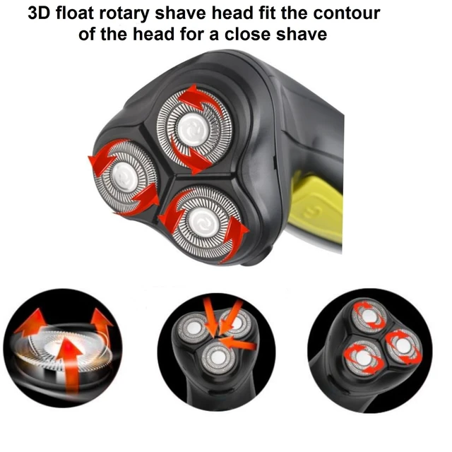 Alt view image 7 of 7 - VSTSERIES Professional Corded Electric Shaver,Self Bald Head Razor,3D Rotary Shaver for Man,Close Shave Face & Head,Pop-up Trimmer for Bold Hair Stubble Beard,12v Powerful Motor,Corded Power Supply