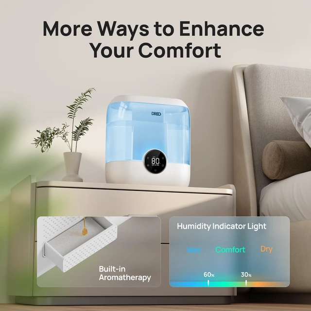 Alt view image 2 of 4 - DREO Humidifiers for Bedroom, 6L Top Fill Supersized Cool Mist Humidifier for Large Room, 60 Hour Runtime, Quiet Ultrasonic Humidifiers for Plants, Baby, Indoor, Home, Night Light, Blue