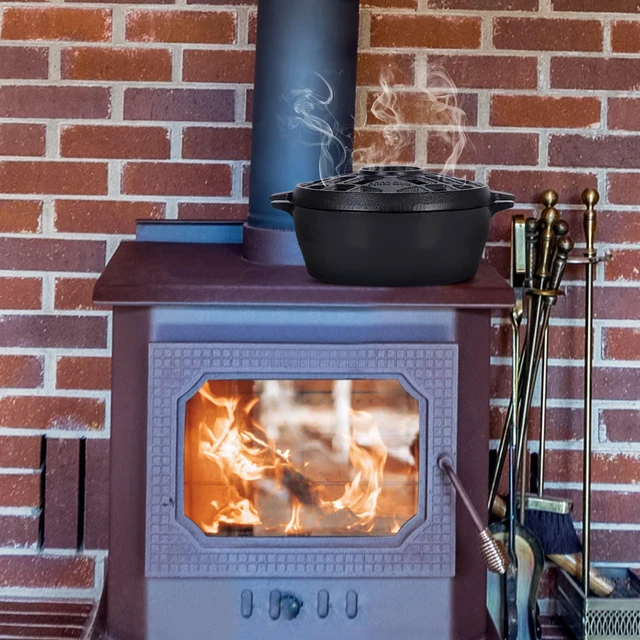 Alt view image 2 of 7 - GOOD GAIN Wood Stove Steamer Cast Iron,Fireplace Humidifier,2.5Qt,Black | Matte Black Finish, Rust Resistant, Lattice Top,Wood Burning Stove Indoor Decorative.