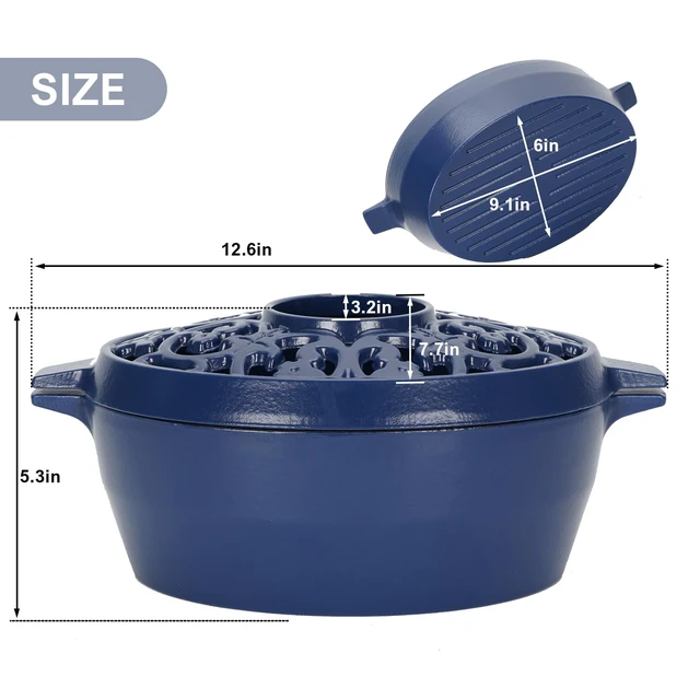 Alt view image 2 of 7 - Zettfuly Wood Stove Steamer Humidifier, 2.5 Quart Cast Iron Pot (Blue) | with Porcelain Enamel Coating & Lattice Top, Rust Resistant, Decorative Humidifier for Fireplace, Home Indoor Use