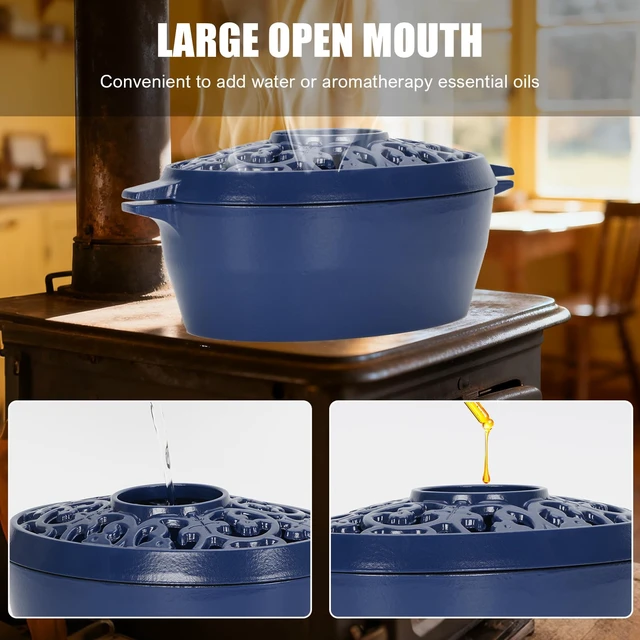 Alt view image 5 of 7 - Zettfuly Wood Stove Steamer Humidifier, 2.5 Quart Cast Iron Pot (Blue) | with Porcelain Enamel Coating & Lattice Top, Rust Resistant, Decorative Humidifier for Fireplace, Home Indoor Use