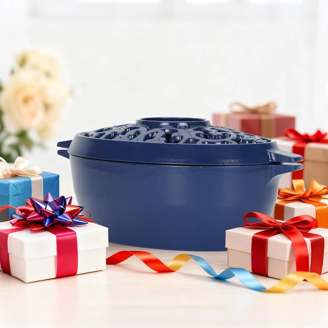 Alt view image 7 of 7 - Zettfuly Wood Stove Steamer Humidifier, 2.5 Quart Cast Iron Pot (Blue) | with Porcelain Enamel Coating & Lattice Top, Rust Resistant, Decorative Humidifier for Fireplace, Home Indoor Use