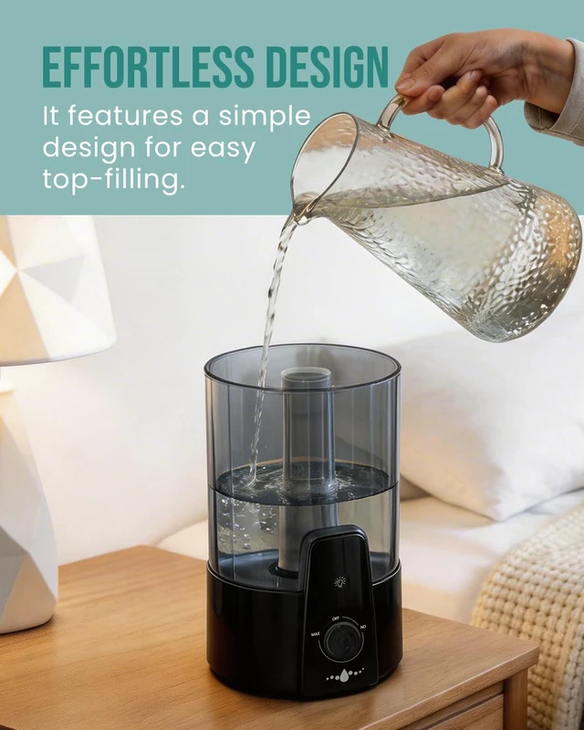 Alt view image 6 of 7 - Cool Mist Humidifier,Humidifiers for Bedroom, 1.06Gal(4L) Dishwasher Safe Design Easy to Clean,Whisper-Quiet Operation, Nightlight & Auto Shut-Off,Black