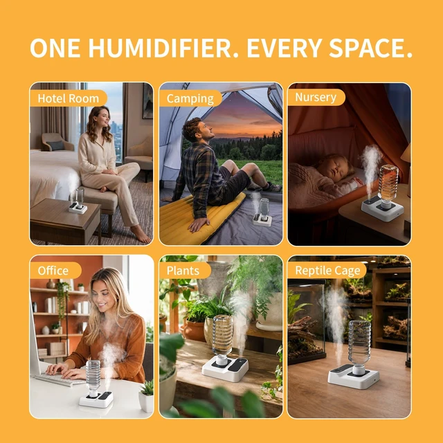Alt view image 2 of 7 - MIFMIA Travel Humidifier Rechargeable Portable Humidifier for Bedroom, Hotel Room, Desk & Plants, Personal Mini Humidifier Whisper-Quiet 23dB, Auto Shut-Off, Night Light, BPA-Free