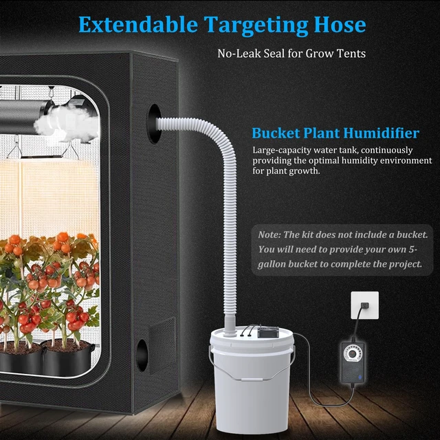 Alt view image 3 of 7 - 19L Large DIY Humidifier Kit for Plants & Mushrooms (2-Fogger, Double Mist) | Ideal for Grow Tent, Greenhouse, Terrarium | Turns a 5 Gallon Bucket into Cool Mist Humidifier, Extendable Hose