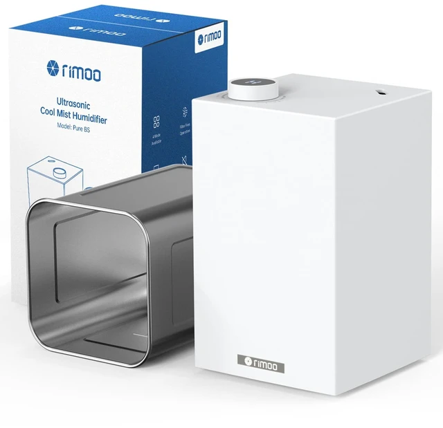 Main image of RIMOO Stainless Steel Humidifier, Cool Mist Humidifiers with Only 3 Parts Easy to Clean, Top Fill Humidifier with 1-9H Timer, 30dB Whisper-Quiet, Filterless for Bedroom Large Baby Room Office
