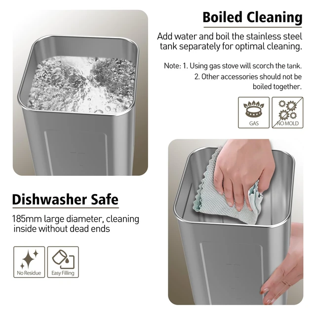 Alt view image 4 of 7 - RIMOO Stainless Steel Humidifier, Cool Mist Humidifiers with Only 3 Parts Easy to Clean, Top Fill Humidifier with 1-9H Timer, 30dB Whisper-Quiet, Filterless for Bedroom Large Baby Room Office