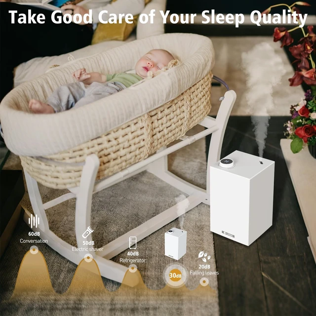 Alt view image 6 of 7 - RIMOO Stainless Steel Humidifier, Cool Mist Humidifiers with Only 3 Parts Easy to Clean, Top Fill Humidifier with 1-9H Timer, 30dB Whisper-Quiet, Filterless for Bedroom Large Baby Room Office